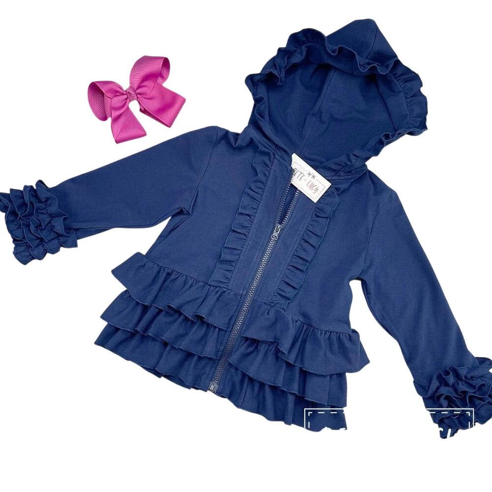 NEW PETE + LUCY girls ruffle hoodies in navy blue
